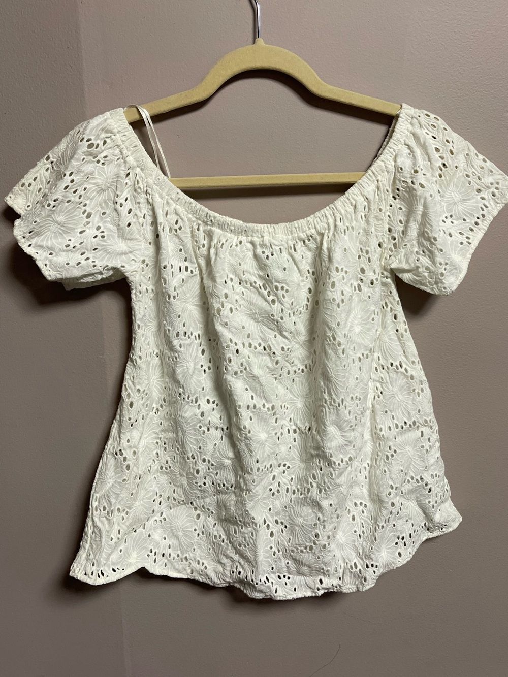 True Religion White Eyelet Off-Shoulder Top Size XS
